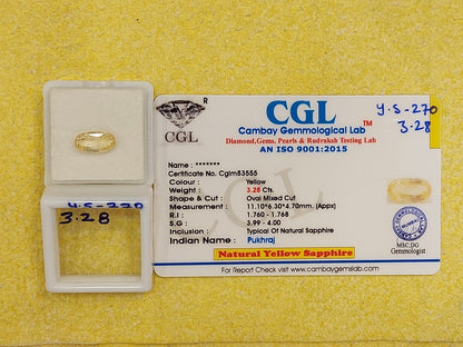 3.28 Carat Natural Yellow Sapphire Stone