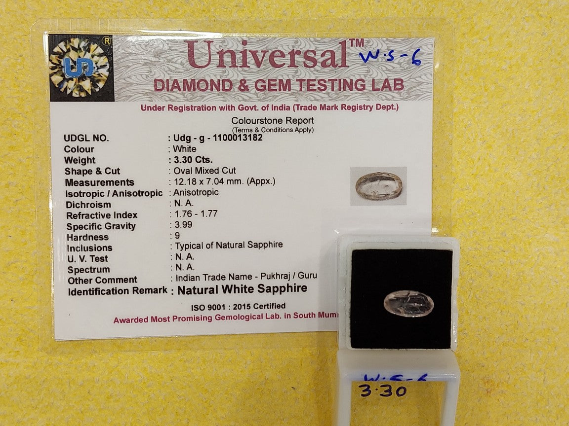 3.30 Carat Natural White Sapphire Stone