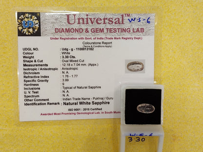 3.30 Carat Natural White Sapphire Stone