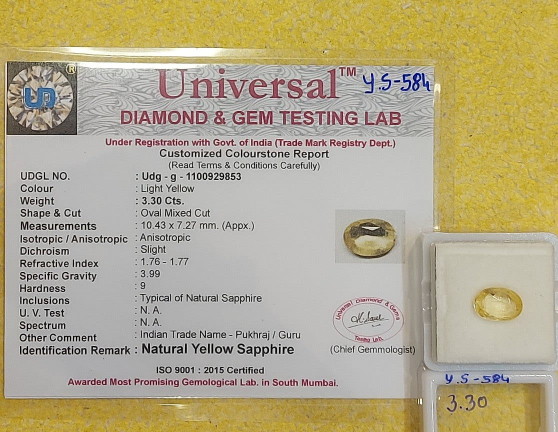3.30 Carat Natural Yellow Sapphire Stone
