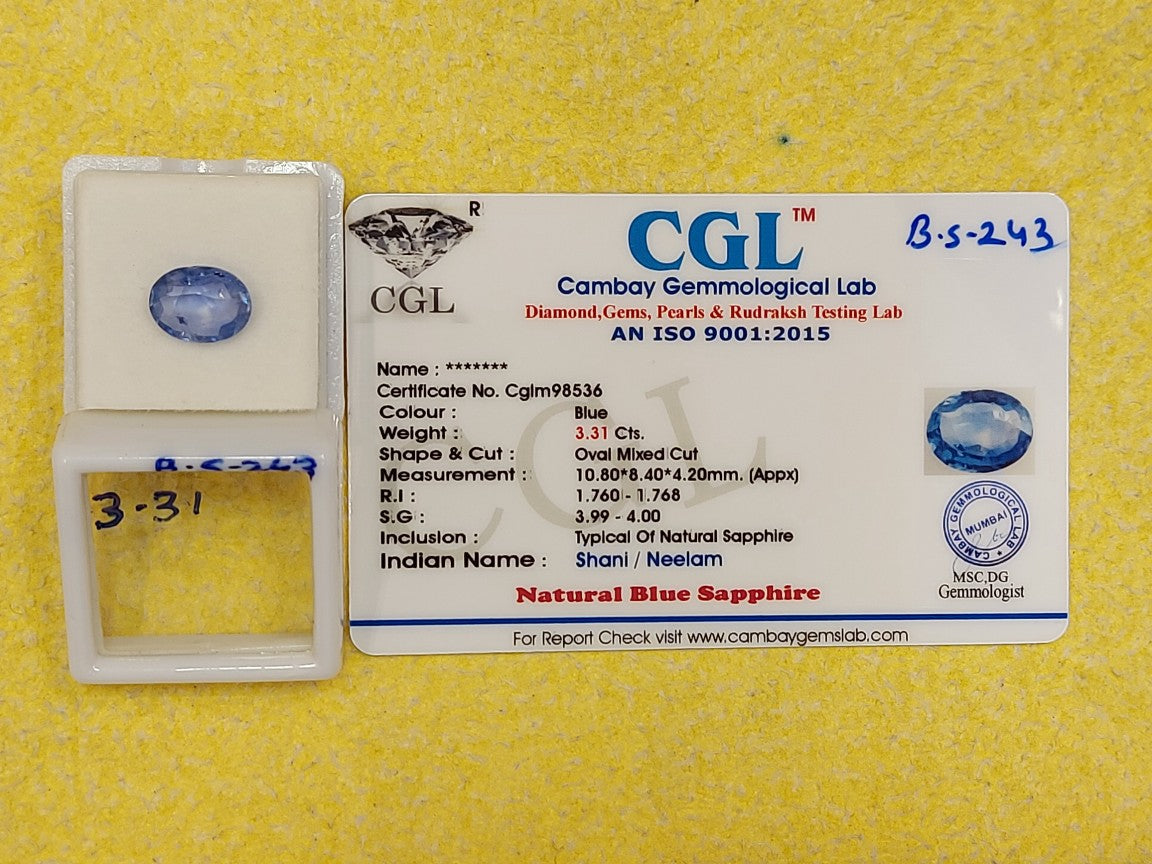 B.S-243 3.31 Carat Natural Blue Sapphire Stone