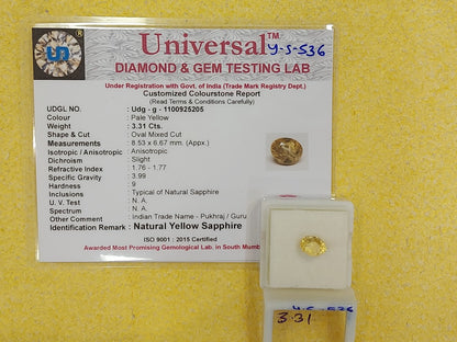 3.31 Carat Natural Yellow Sapphire Stone