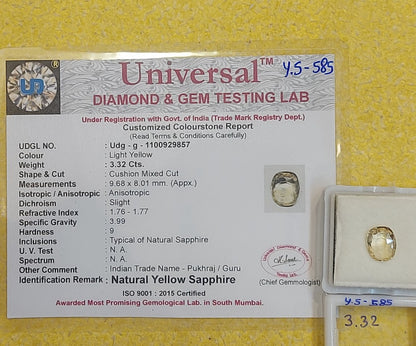3.32 Carat Natural Yellow Sapphire Stone