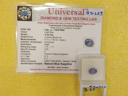 3.35 Carat Natural Blue Sapphire Stone