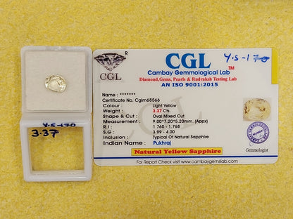 3.37 Carat Natural Yellow Sapphire Stone