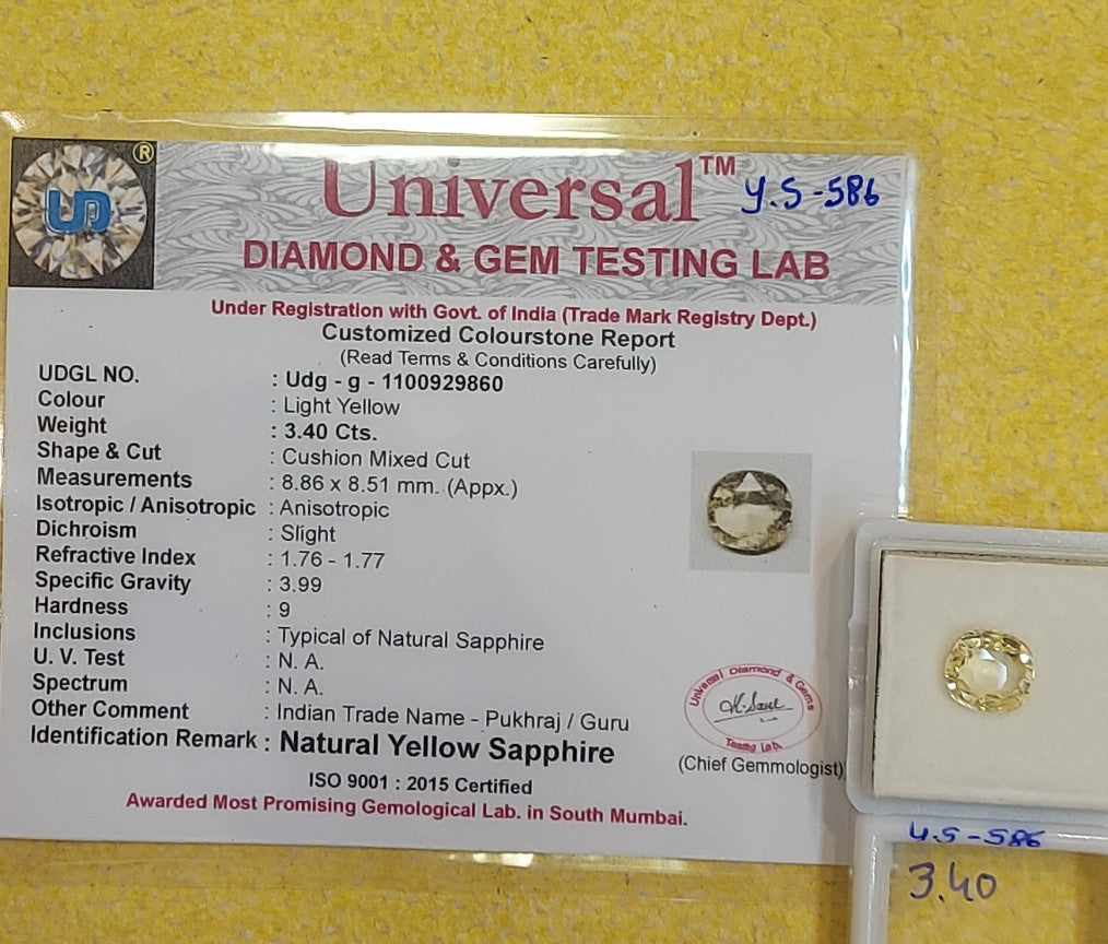 3.40 Carat Natural Yellow Sapphire stone
