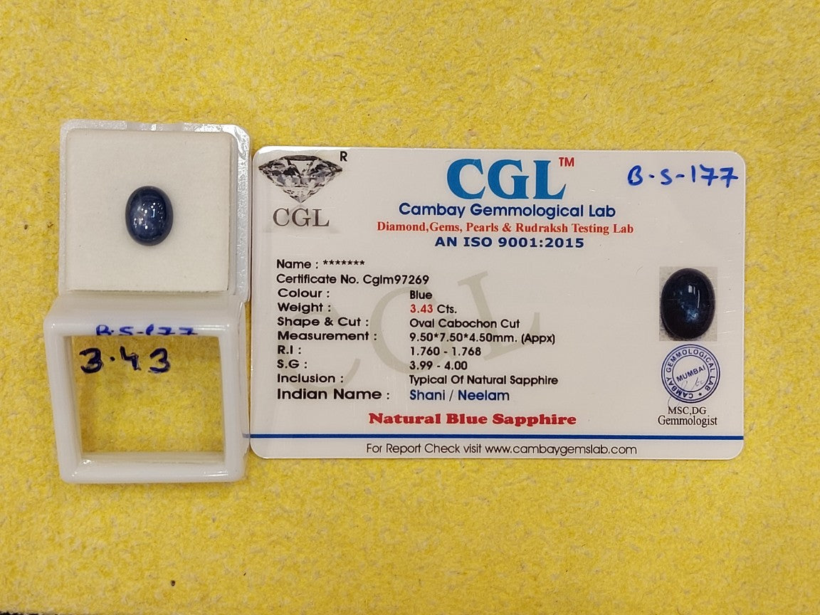 3.43 Carat Natural Blue Sapphire Stone