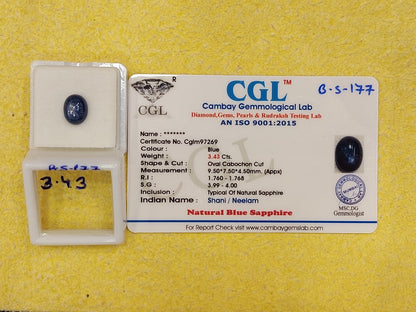 3.43 Carat Natural Blue Sapphire Stone