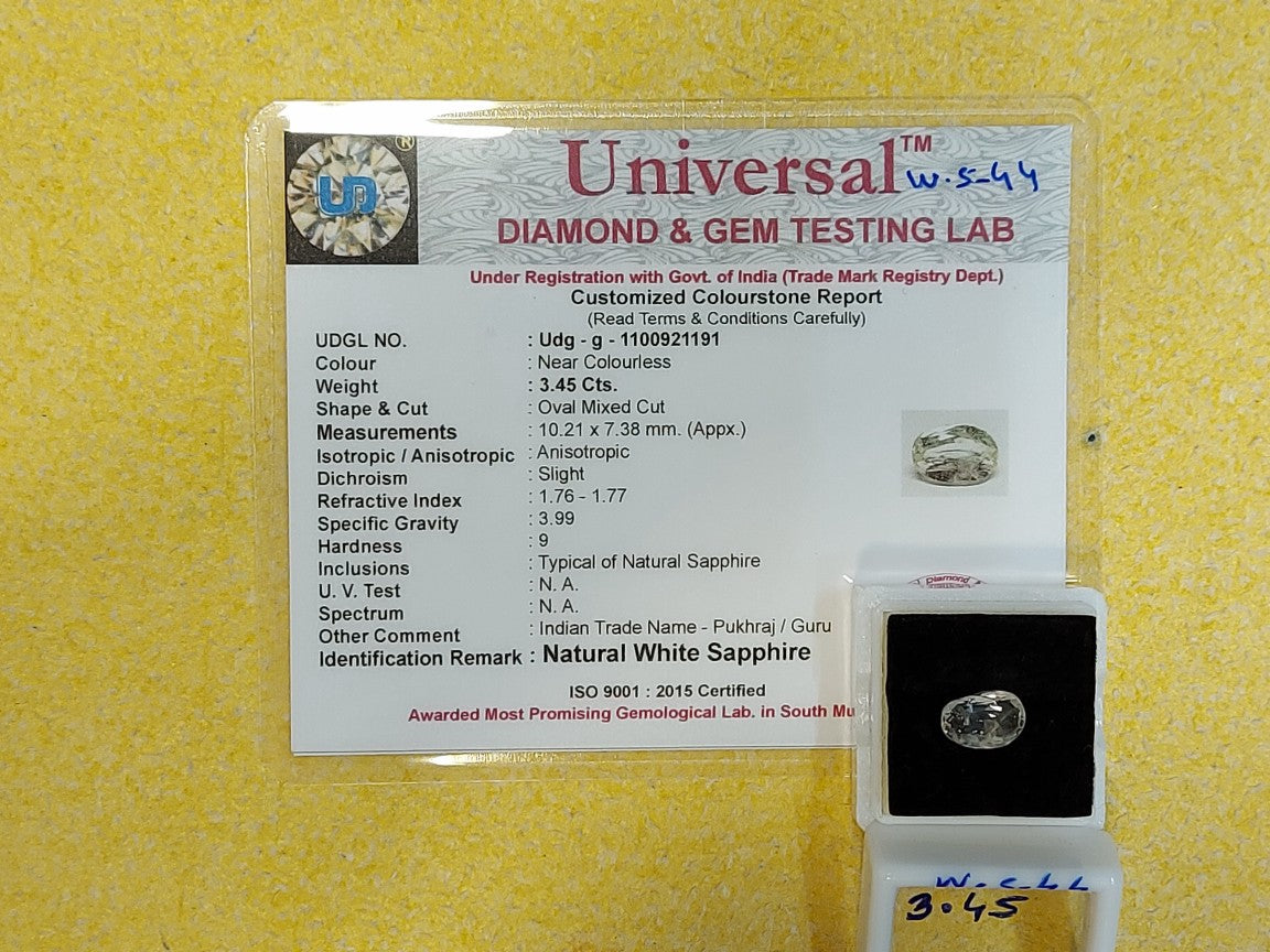 3.45 Carat Natural White Sapphire Stone