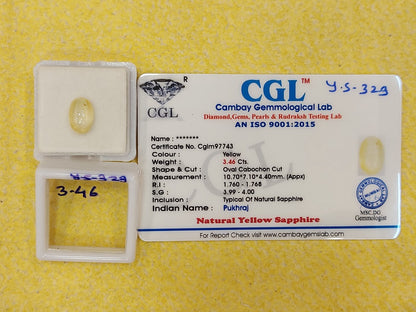 3.46 Carat Natural Yellow Sapphire Stone