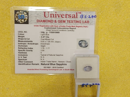3.47 Carat Natural Blue Sapphire Stone