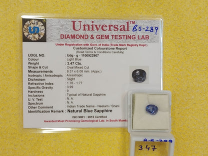 3.47 Carat Natural Blue Sapphire Stone
