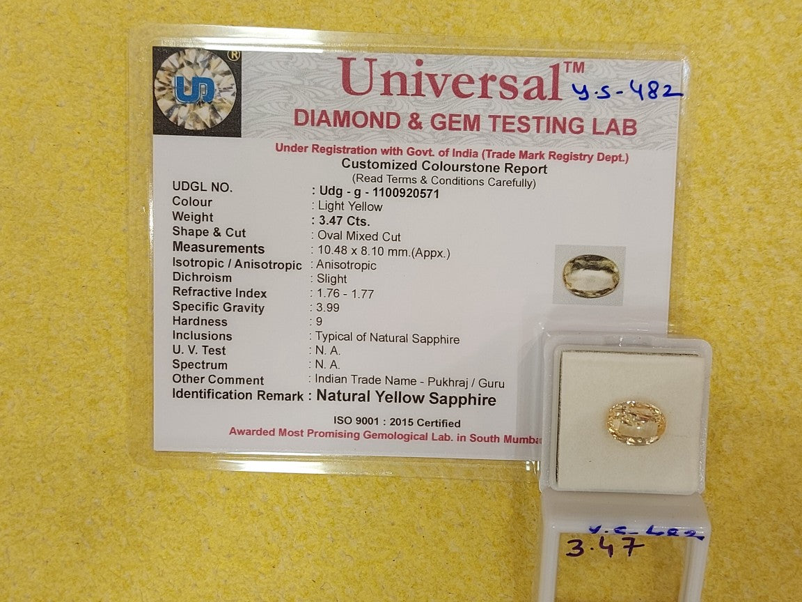3.47 Carat Natural Yellow Sapphire Stone