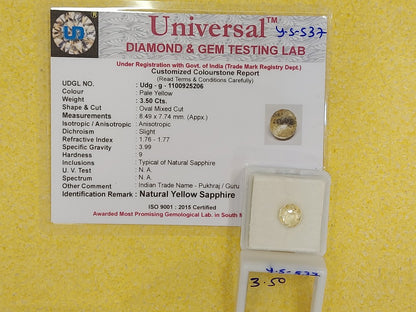 3.50 Carat Natural Yellow Sapphire Stone