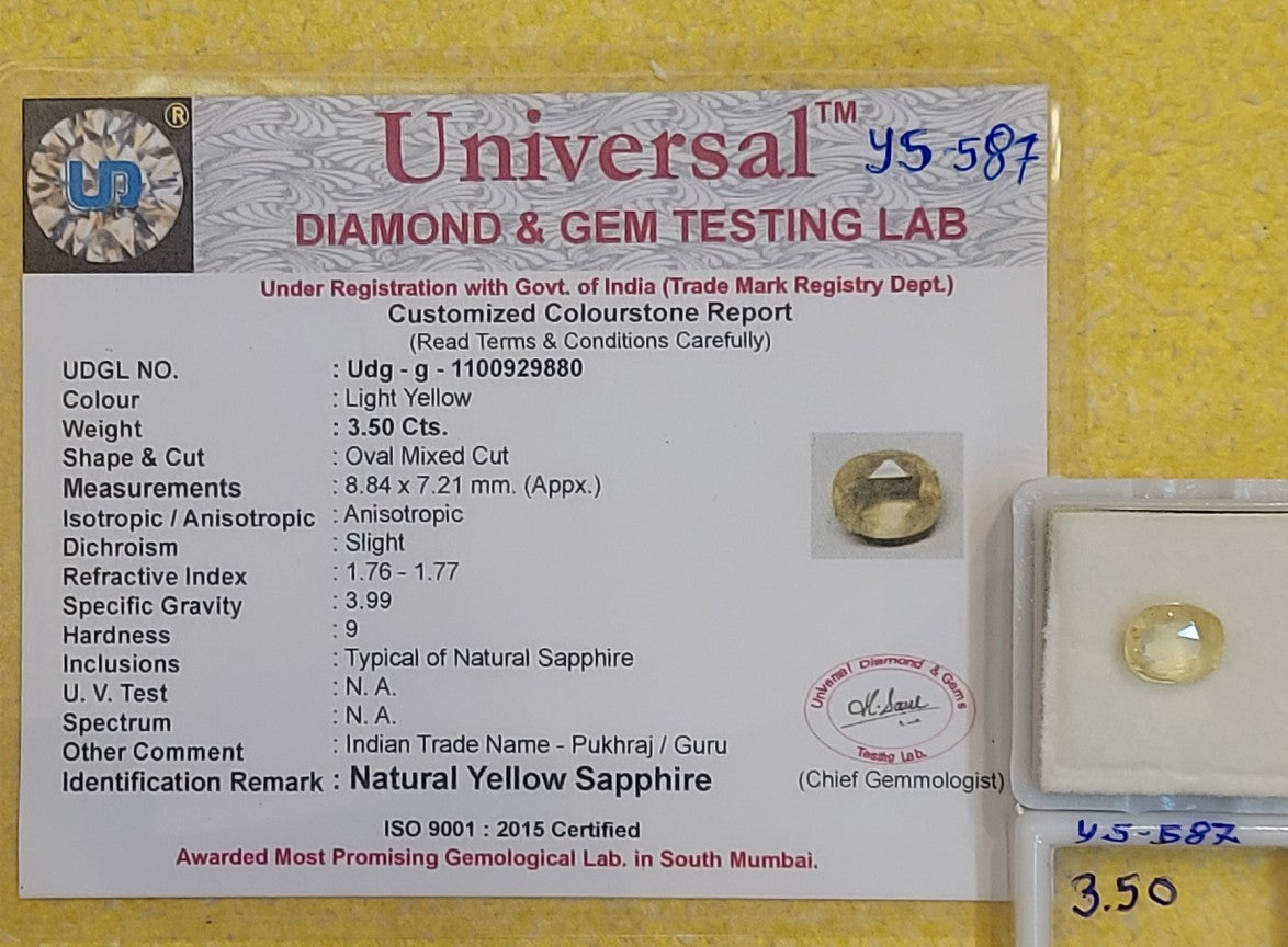 3.50 Carat Natural Yellow Sapphire Stone