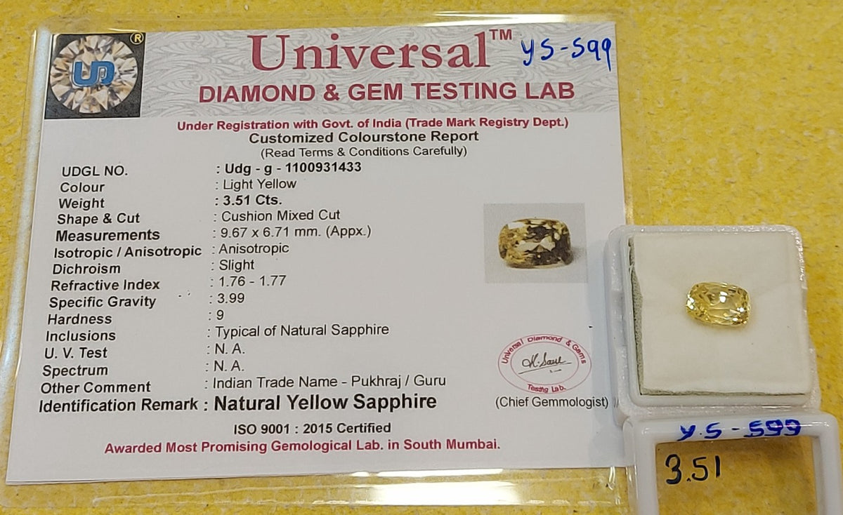 3.51 Carats Natural Sri-Lankan Ceylon Yellow Sapphire Gemstone