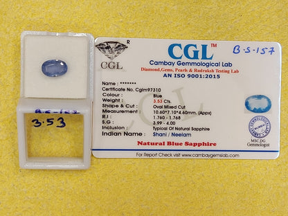 3.53 Carat Natural Blue Sapphire Stone