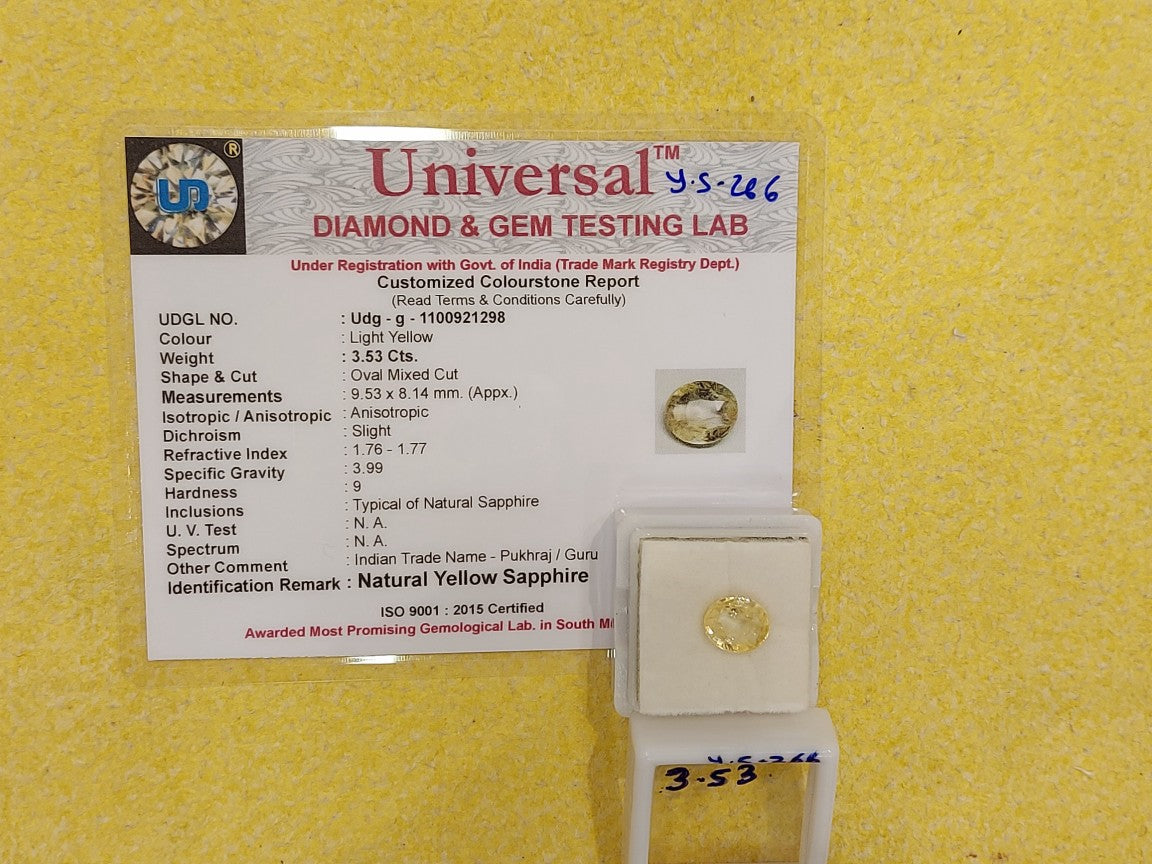 3.53 Carat Natural Yellow Sapphire Stone