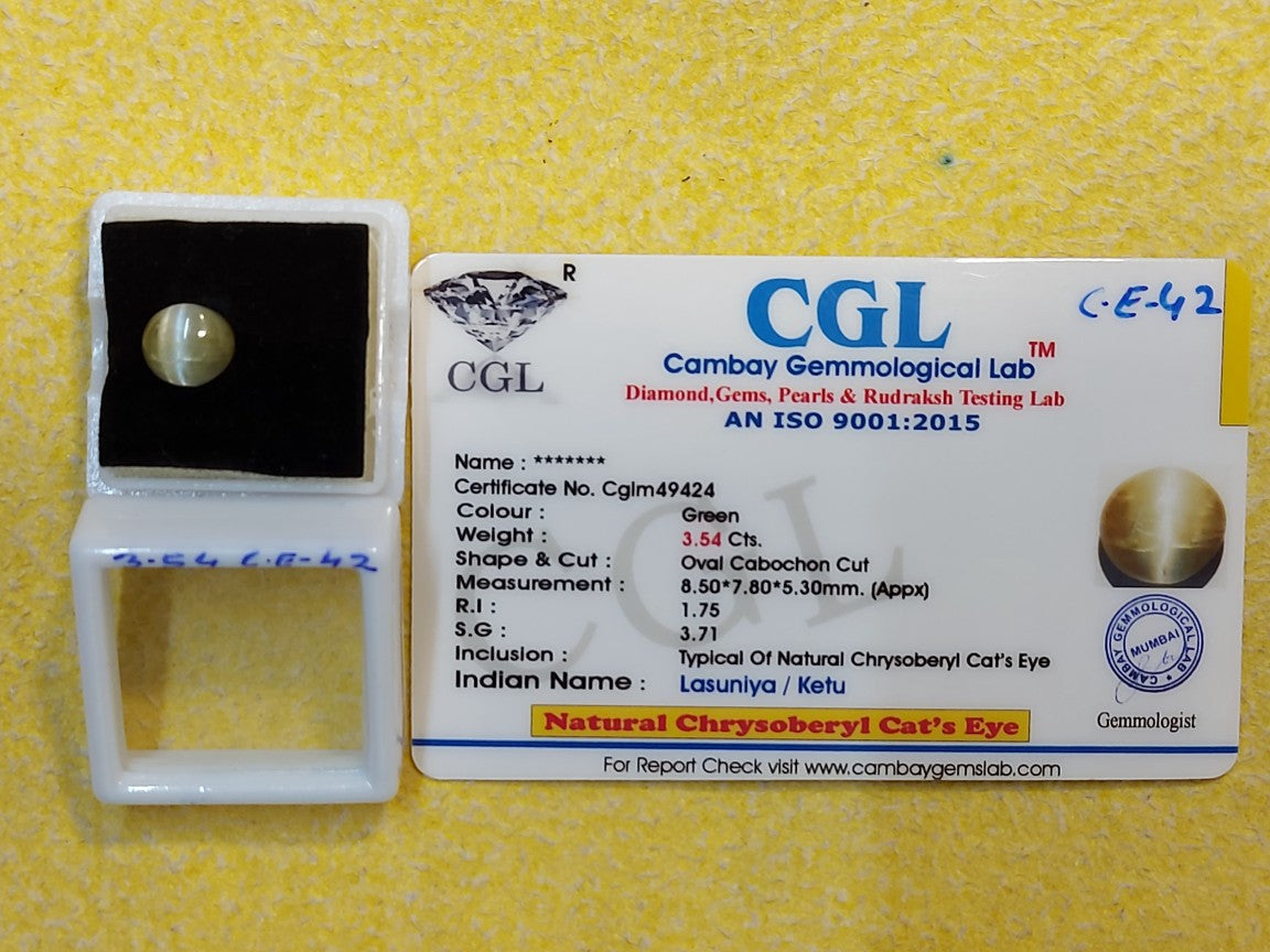 3.54 Carat Natural Chrysoberyl Cats Eye Stone