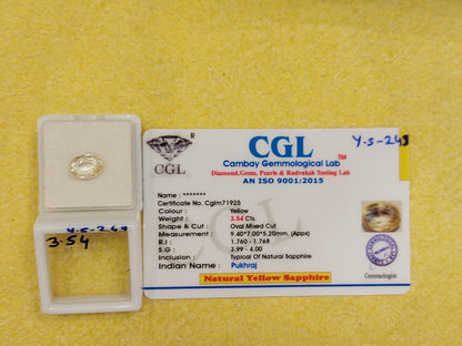 3.54 Carat Natural Yellow Sapphire Stone