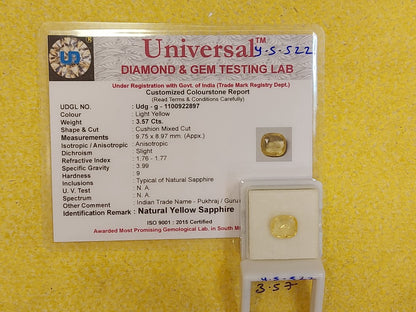 3.57 Carat Natural Yellow Sapphire Stone