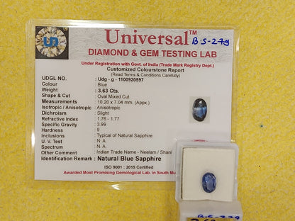 3.63 Carat Natural Blue Sapphire Stone