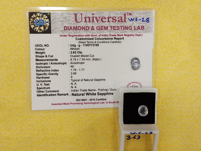 3.63 Carat Natural White Sapphire Stone
