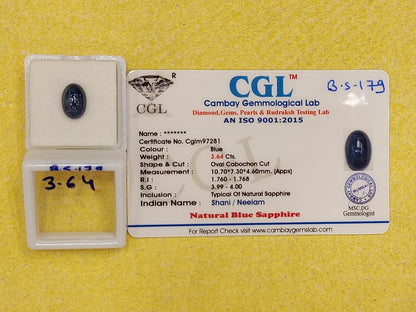 3.64 Carat Natural Blue Sapphire Stone