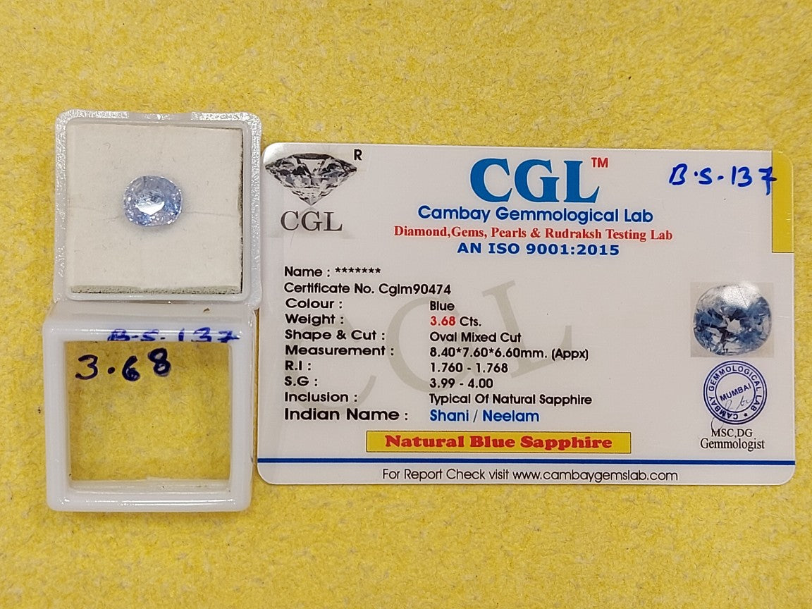 3.68 Carat Natural Blue Sapphire Stone