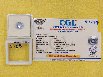 3.68 Carat Natural Blue Sapphire Stone