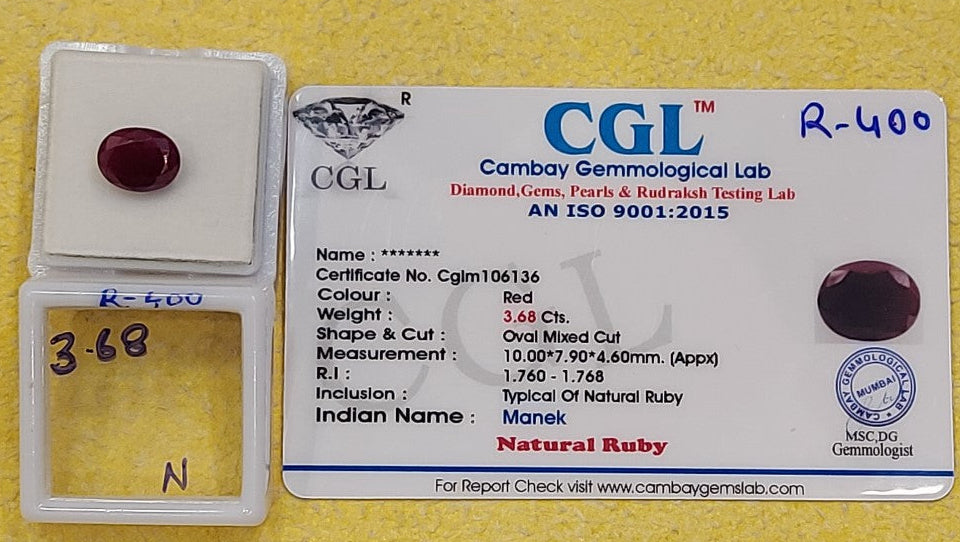 3.68 Carats Natural Old Burma Ruby With Origin certificate