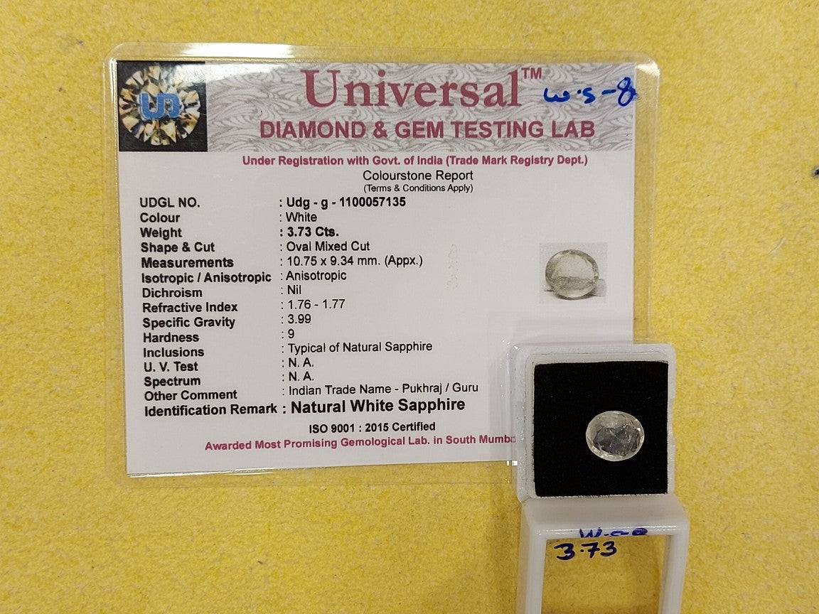 3.73 Carat Natural White Sapphire Stone