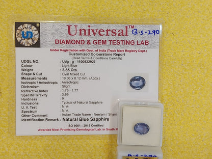 3.85 Carat Natural Blue Sapphire Stone