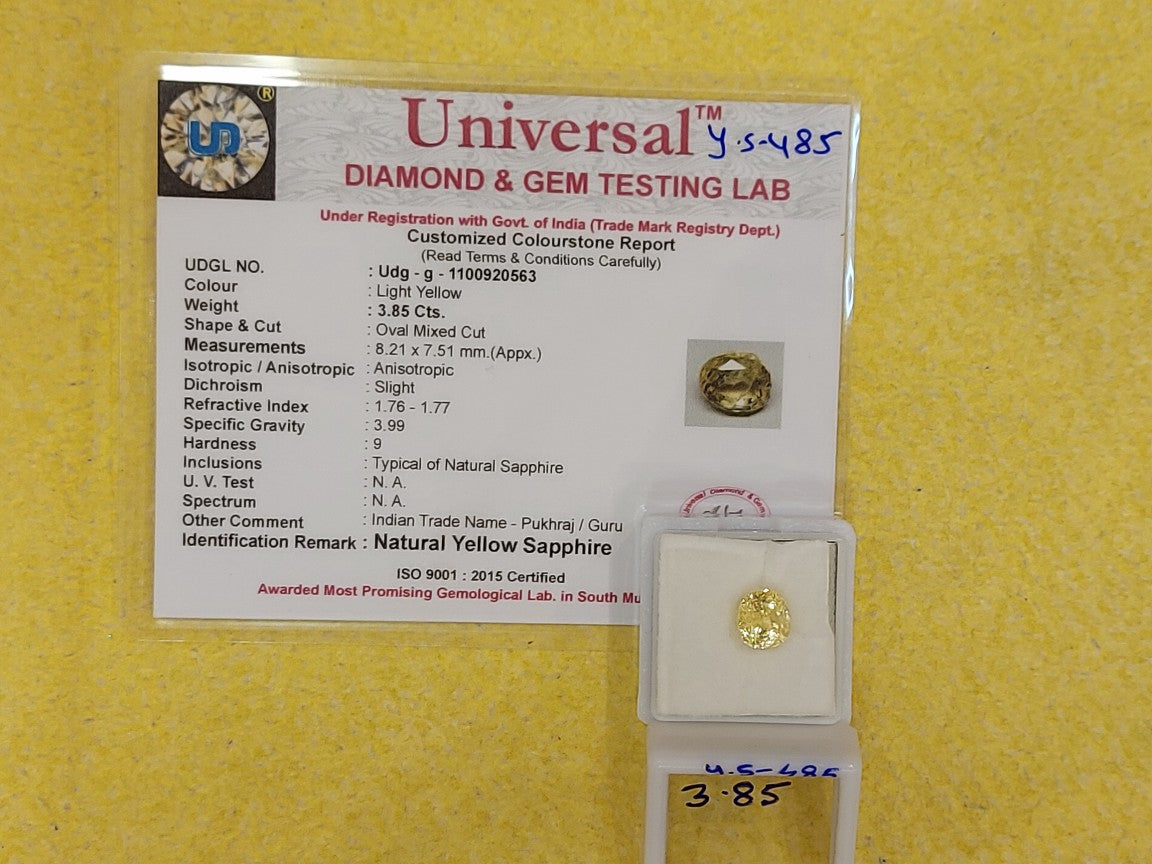 3.85 Carat Natural Yellow Sapphire Stone