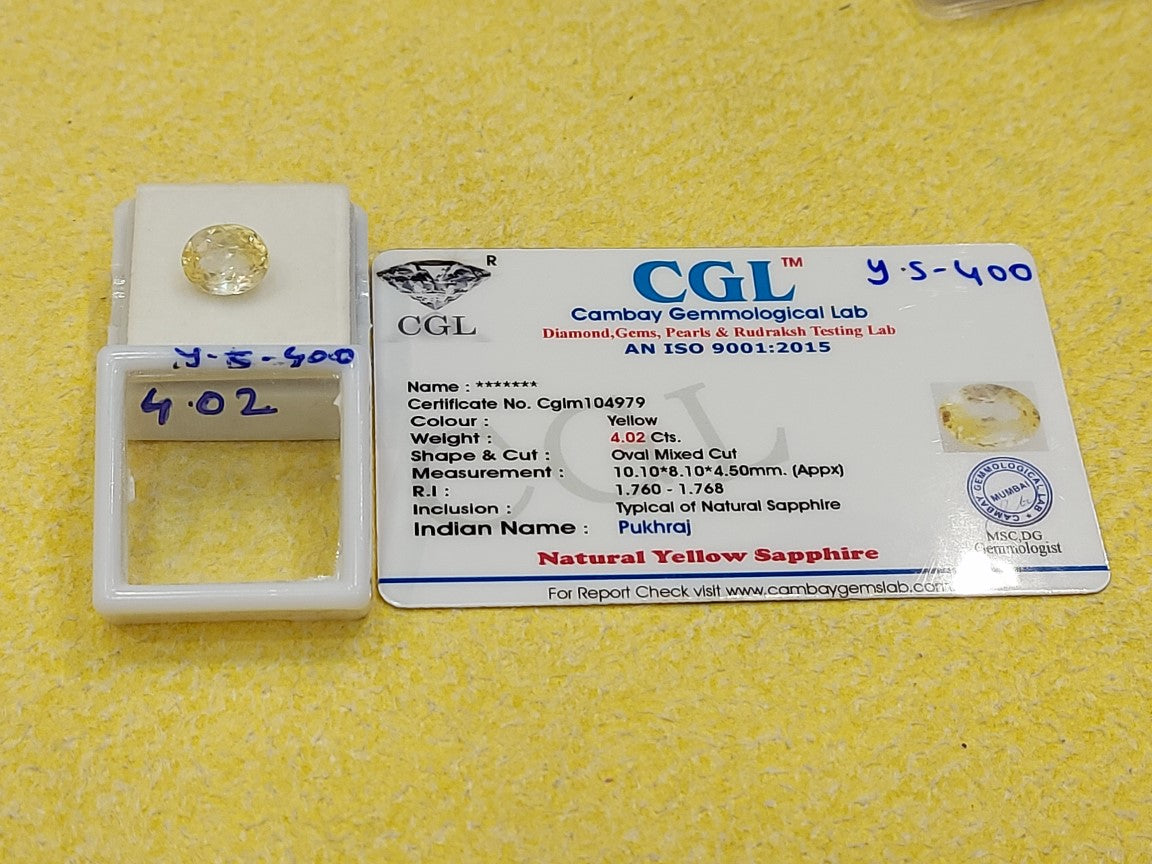 4.02 YS-400 Carat Natural Yellow Sapphire Stone
