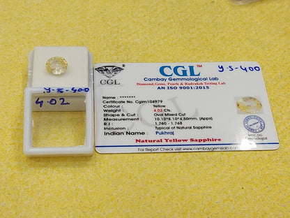 4.02 YS-400 Carat Natural Yellow Sapphire Stone