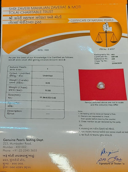 4.03 Carat Natural Basra Pearl