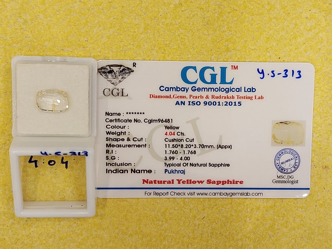 4.04 Carat Natural Yellow Sapphire Stone