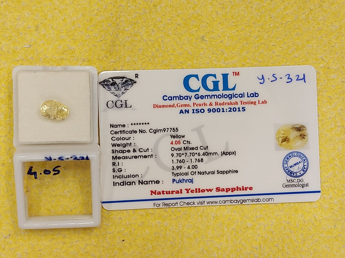 4.05 Y.S-321 Carat Natural Yellow Sapphire Stone