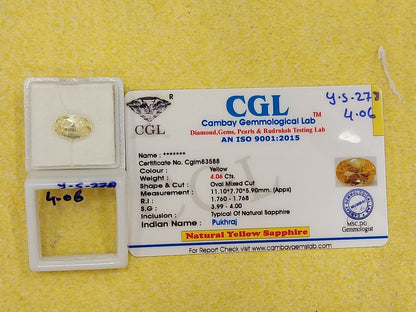 4.06 Carat Natural Yellow Sapphire Stone