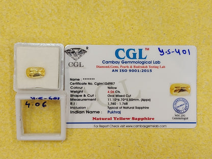 4.06 Carat Natural Yellow Sapphire Stone