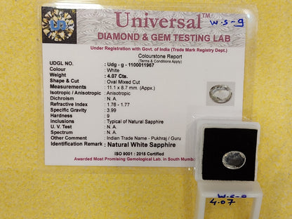 4.07 Carat Natural White Sapphire Stone