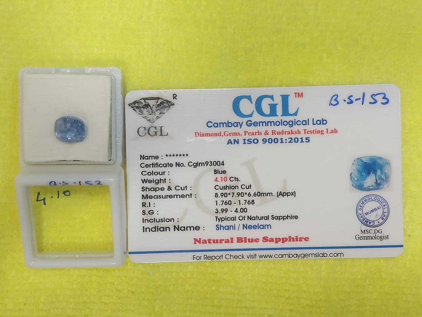 4.10 Carat Natural Blue Sapphire Stone