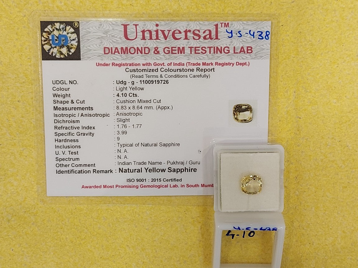 4.10 Carat Natural Yellow Sapphire Stone