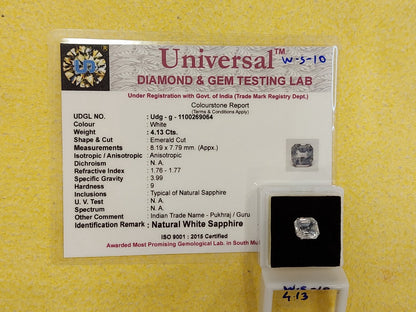 4.13 Carat Natural White Sapphire Stone