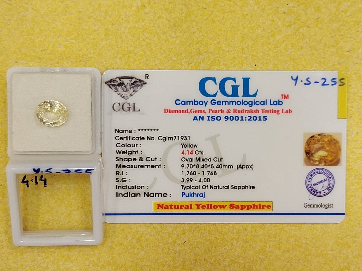 4.14 Carat Natural Yellow Sapphire Stone