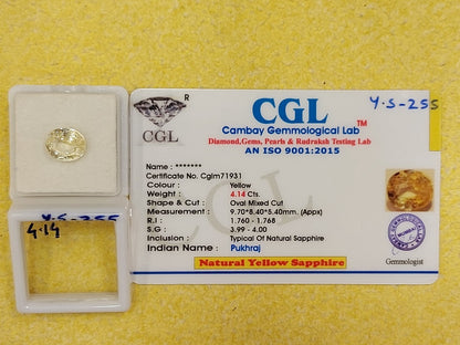 4.14 Carat Natural Yellow Sapphire Stone