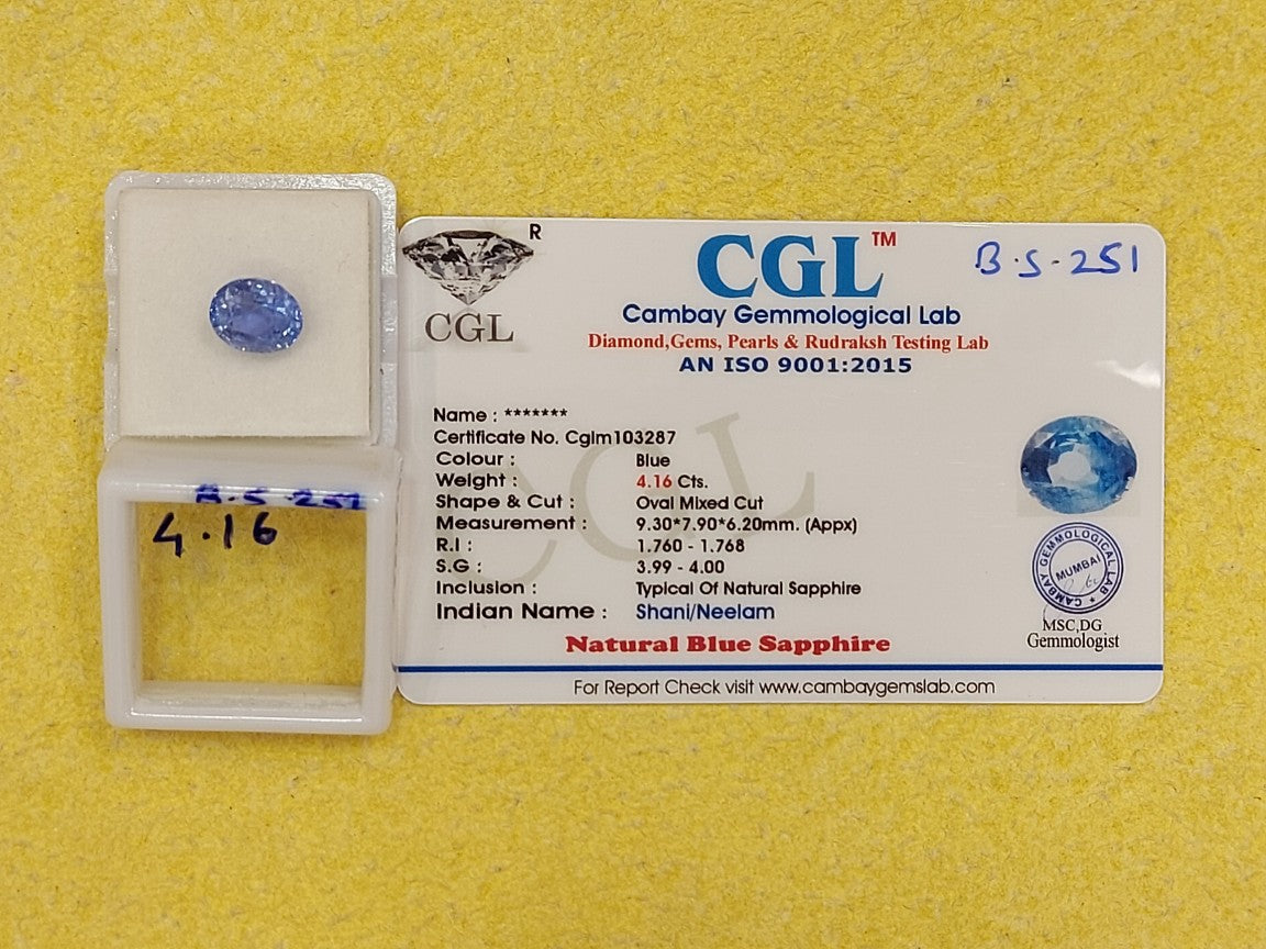 4.16 Carat Natural Blue Sapphire Stone
