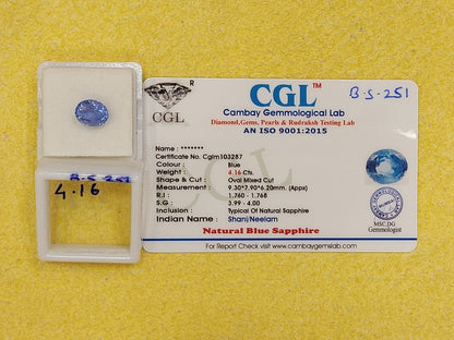 4.16 Carat Natural Blue Sapphire Stone
