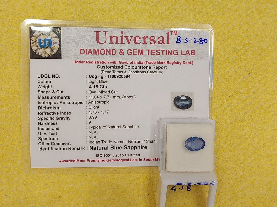 4.18 Carat Natural Blue sapphire Stone